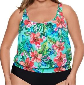 NWT Penbrooke Taste of Tropic Shirred Neck Underwire Tankini Swim Size 14 🌺🌴